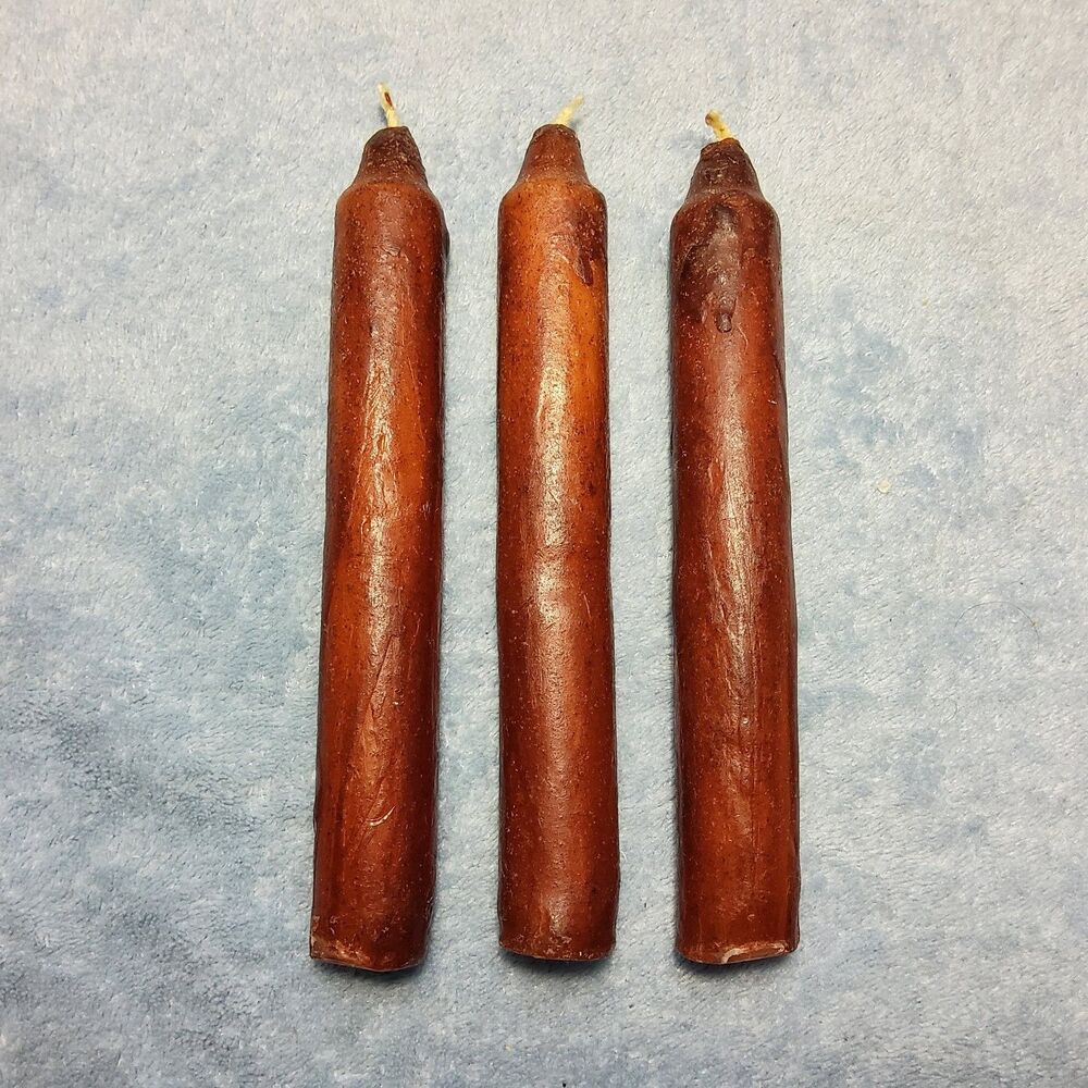 Vintage Rustic Brown Taper Candles Set of 3 Hand Dipped Primitive Chime Candles